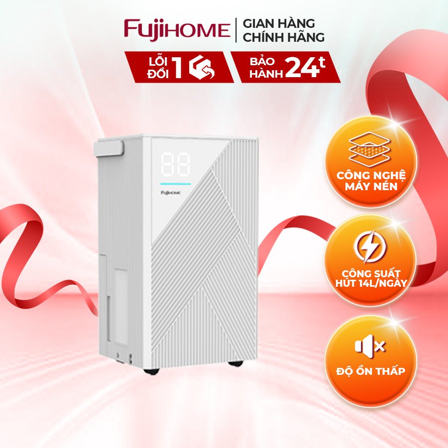 Máy hút ẩm dùng máy nén nhập khẩu fujihome dh14 công suất hút 14 lít/ ngày - bảo hành điện tử toàn quốc 24 tháng