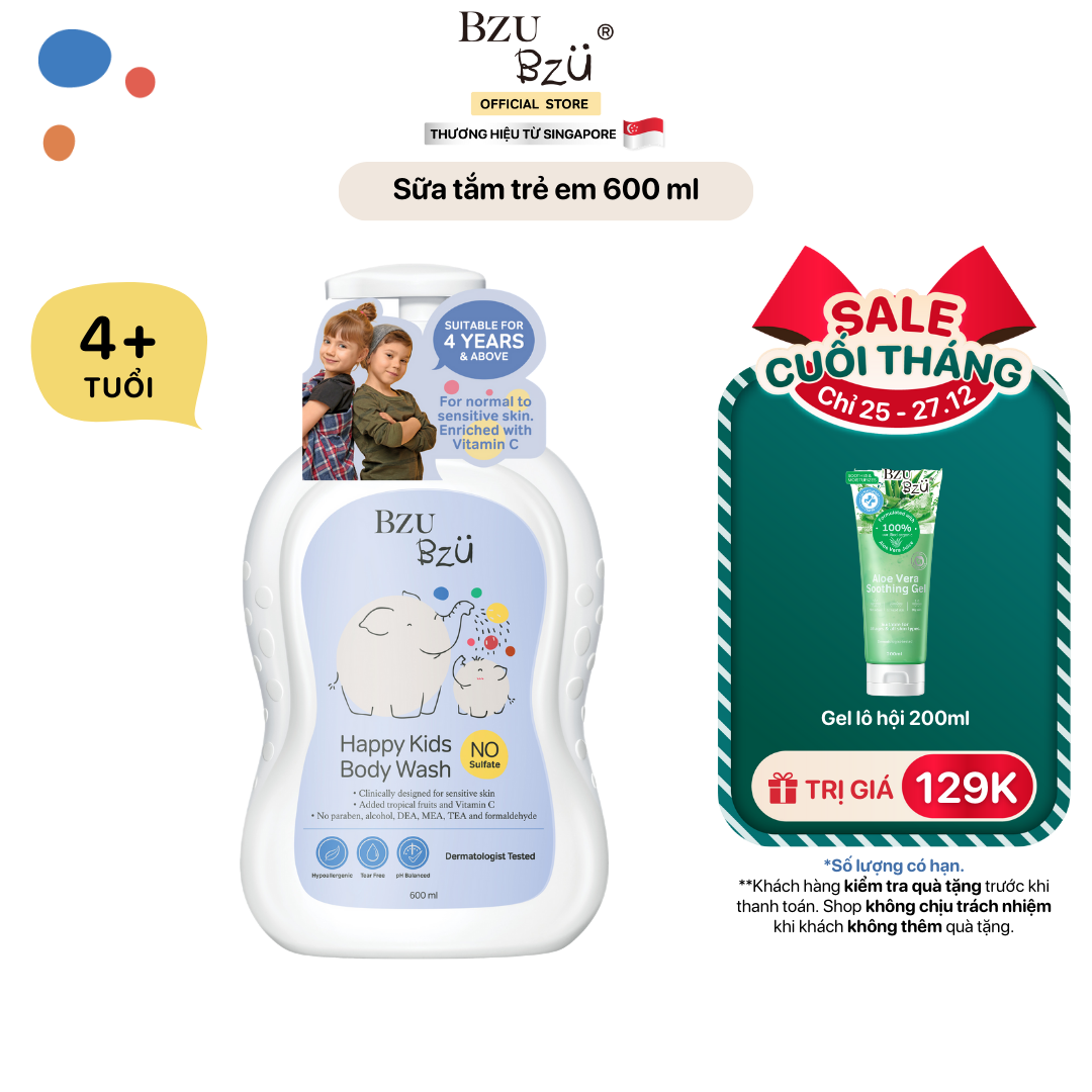 Sữa Tắm Trẻ Em BZU BZU Happy Kids Body Wash Làm Sạch Dịu Nhẹ, Phù Hợp Cho Da Nhạy Cảm Chai 600ml