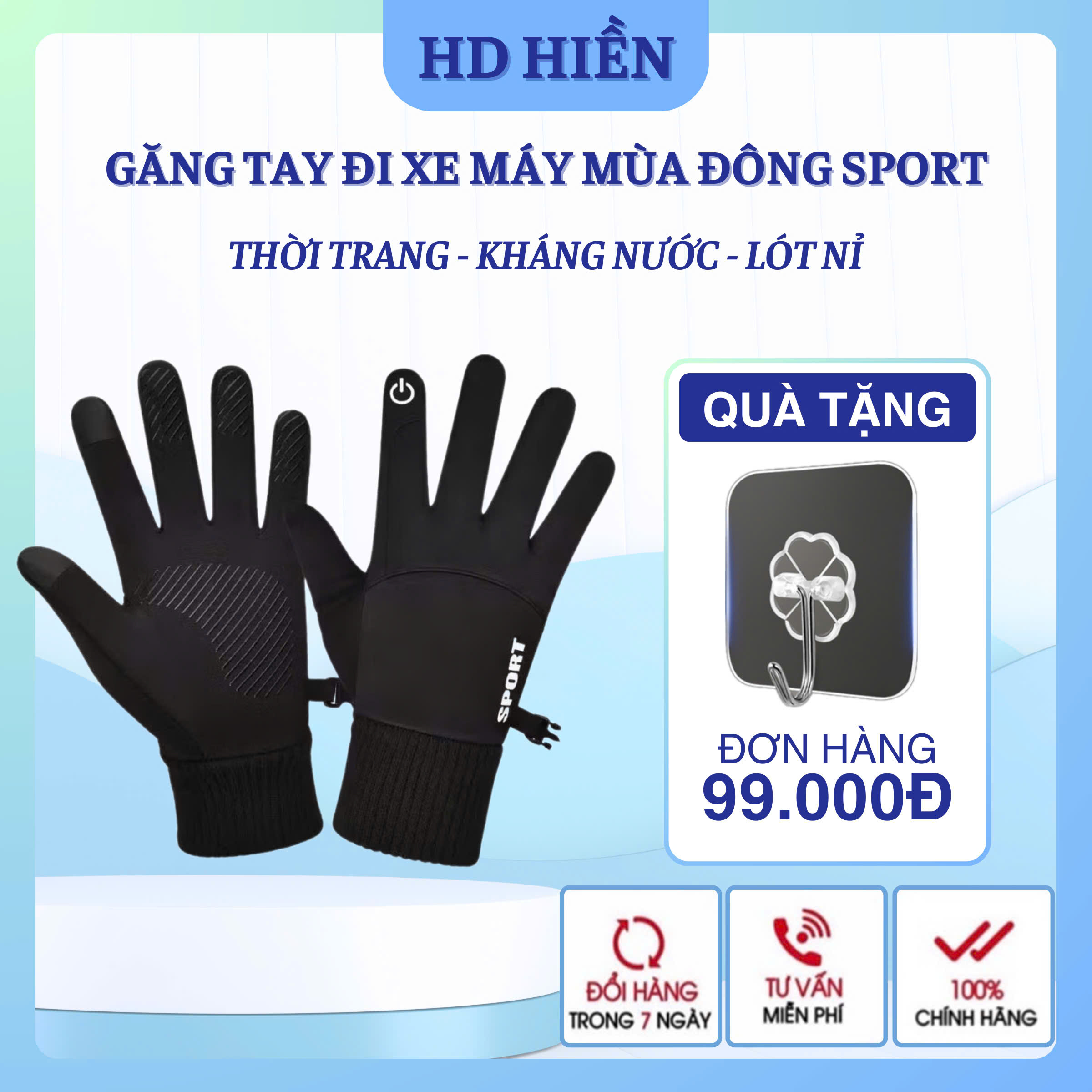 Găng tay đi xe máy lót nỉ, ấm áp chống nước chống gió cao cấp KING SPORT - Găng tay xe máy cảm ứng điện thoại siêu nét