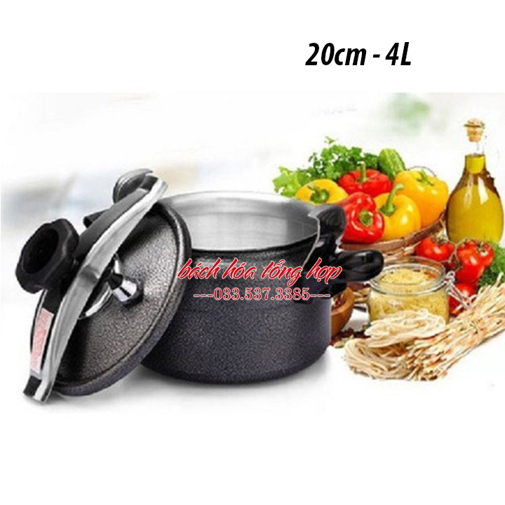 Nồi áp suất 20cm, 4 lít, nồi áp suất đun ga, nồi áp suất Sikma, nồi áp suất hợp kim nhôm, nồi áp suất màu đen, nồi ninh xương, nồi ninh cháo, nồi hầm, nồi áp suất cao cấp, nồi áp suất đa năng