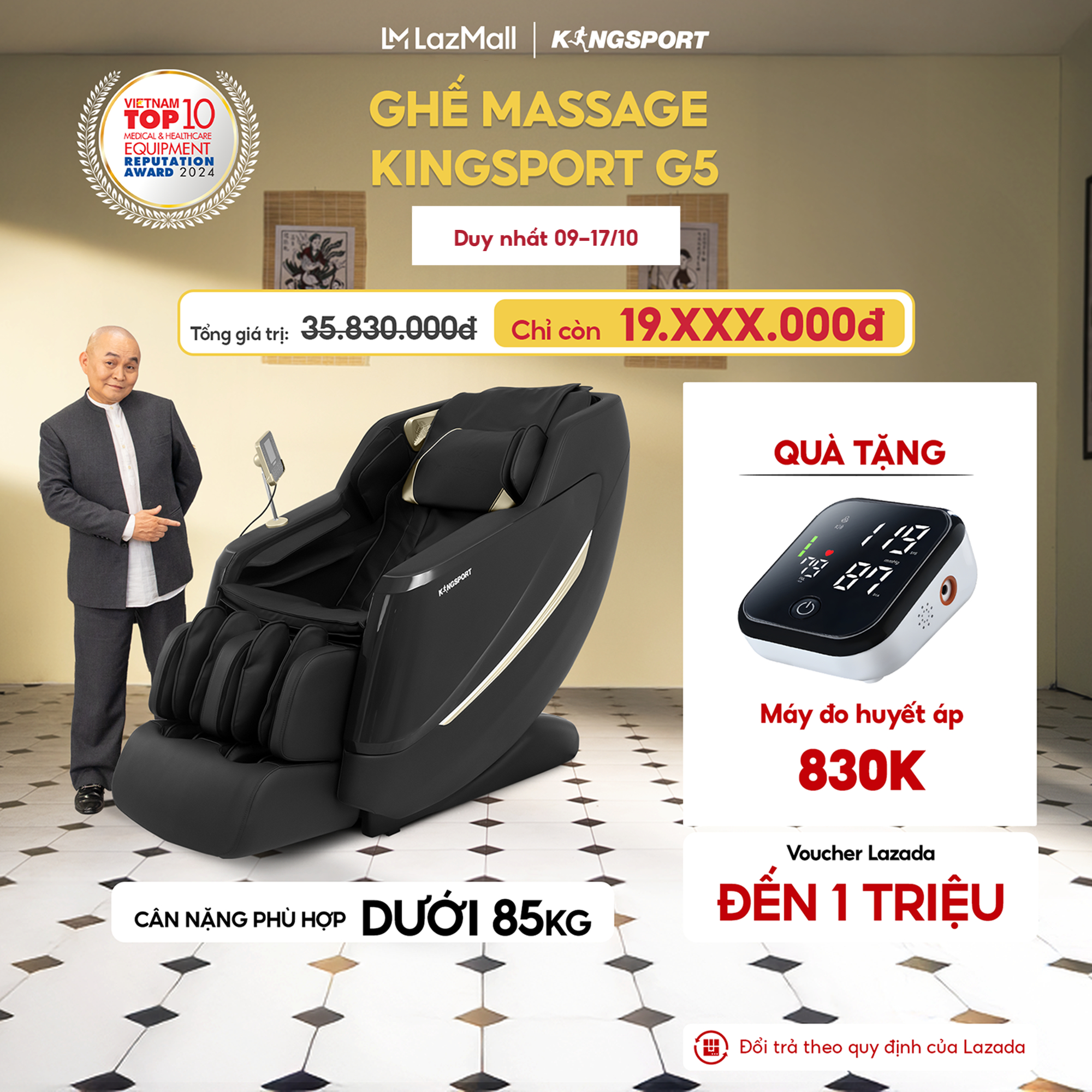 Miễn phí lắp đặt | Ghế massage KINGSPORT Standard G5 BLACK cao cấp con lăn 3D với 8 bài tập, thiết kế hiện đại 2024, công nghệ massage chuyên sâu