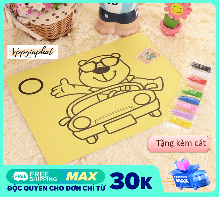 Tranh cát tô màu sáng tạo cho bé khổ A4 (combo 2 tranh)