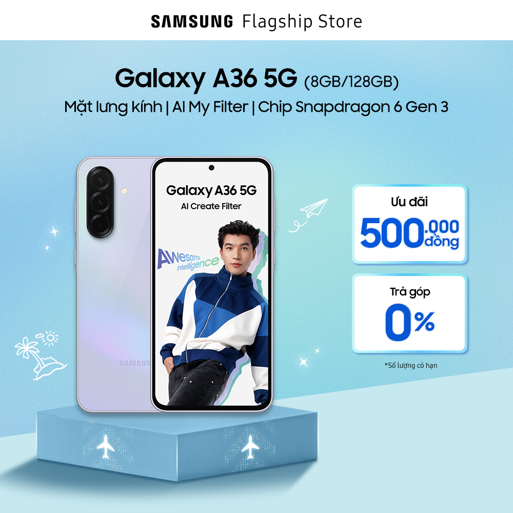 Điện thoại Samsung Galaxy A36 5G, Màn Hình FHD 6.7”, Mặt lưng kính, AI-My Filter, Chip Snapdragon 6 Gen 3, Sạc 45W