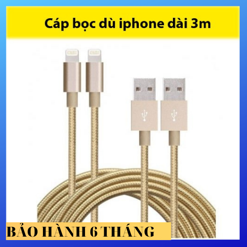 [ SẠC NHANH] Dây sạc iphone Cáp Lightning sạc nhanh 2.4A 3m dành cho IPhone 12 11 Pro Xs Max Xr X 8 7 6 6s 5s se IPad