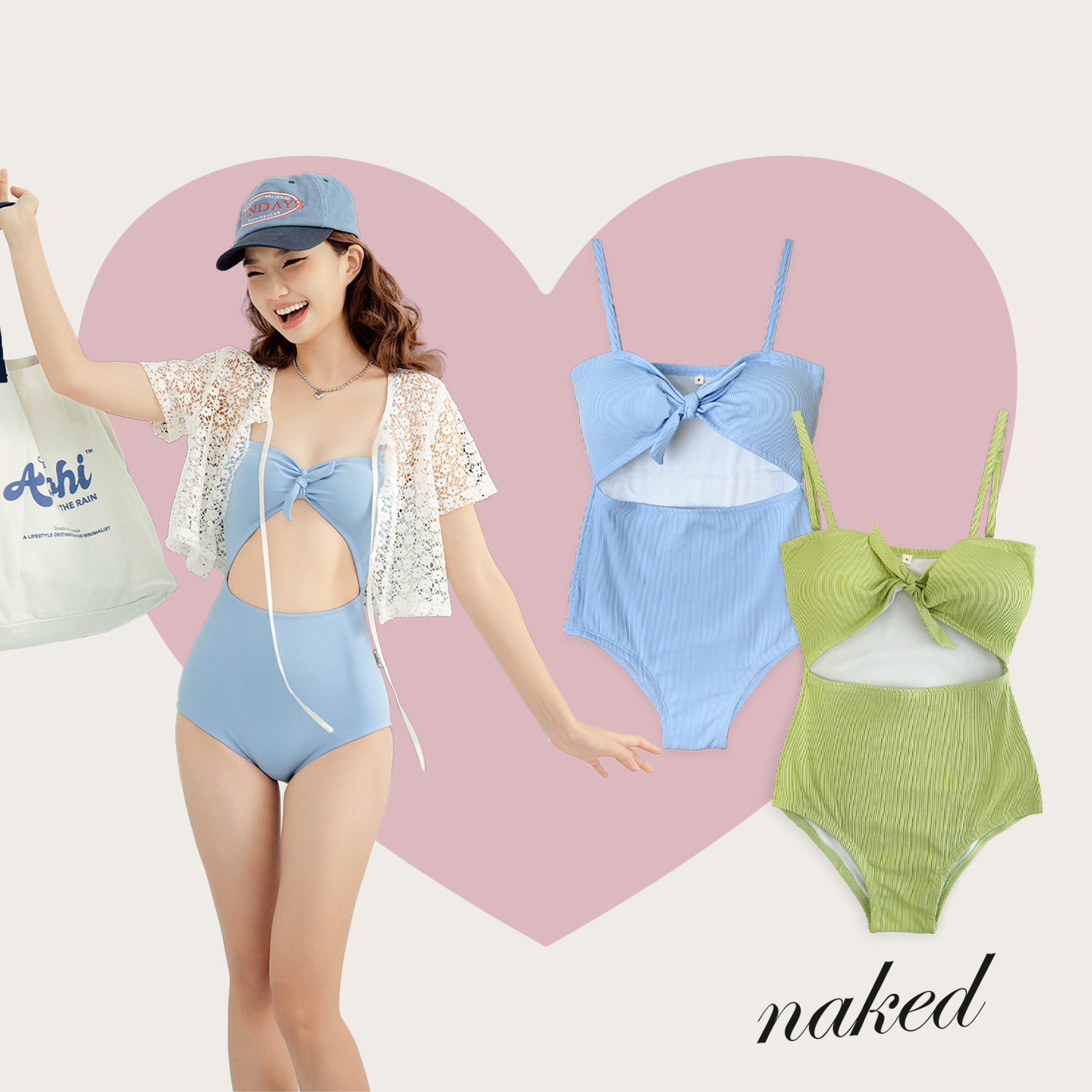 Swimsuit dáng cut out phần eo buộc nơ ngực NAKED by V - Bơ Onepiece