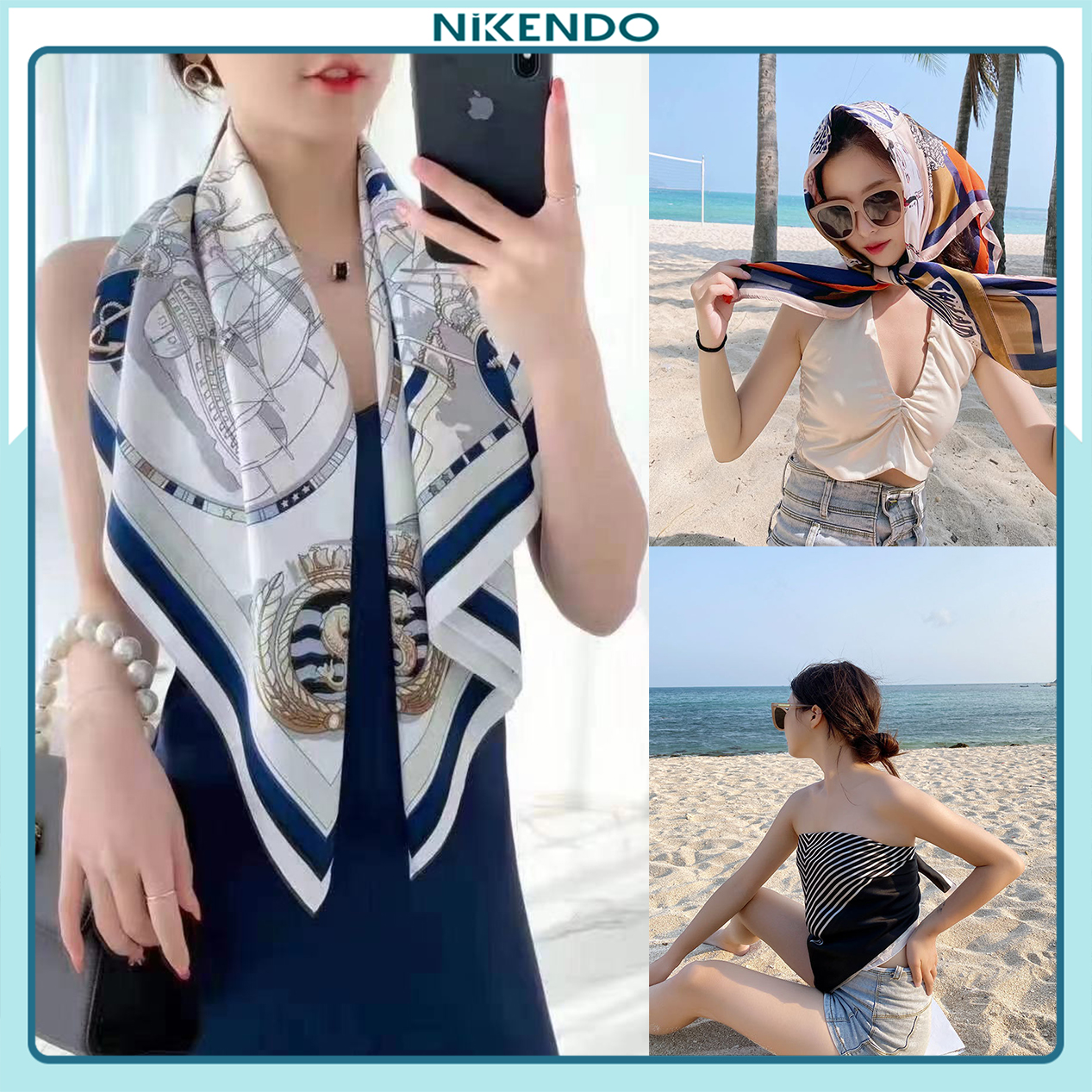 Khăn lụa quàng cổ vuông 90x90 cm choàng vai - khăn lụa nikendo kl2