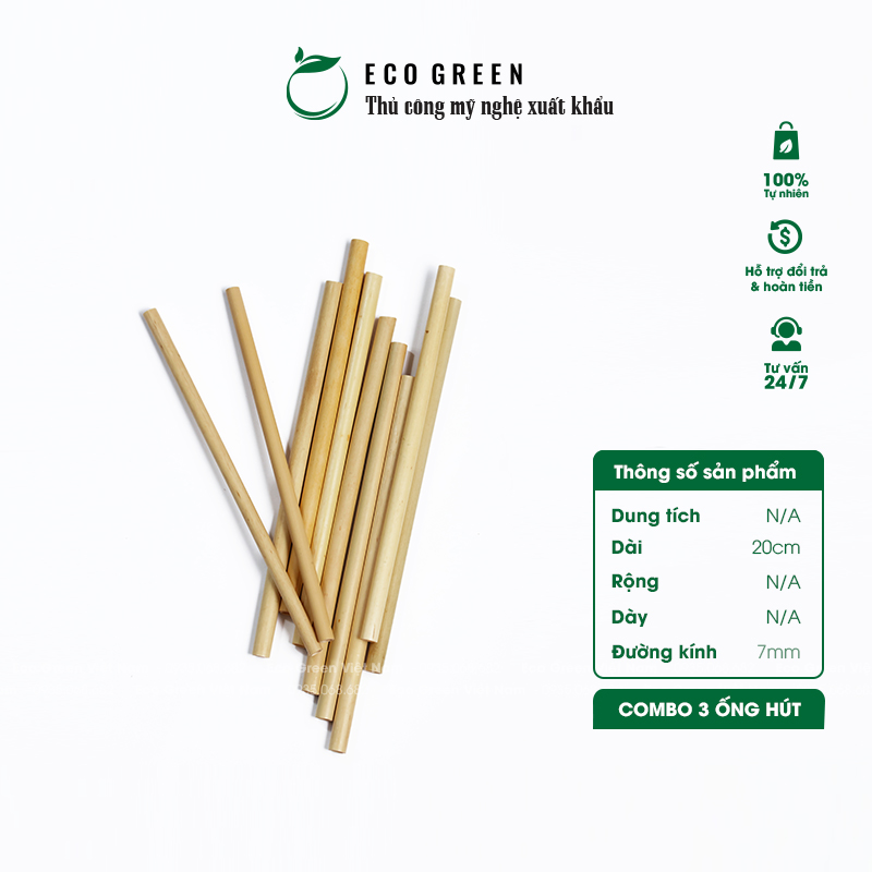 Combo 3 ống hút tre thiên nhiên cao cấp nhiều size dễ dàng tái sử dụng và thay thế ống hút nhựa, inox, thuỷ tinh | Eco Green