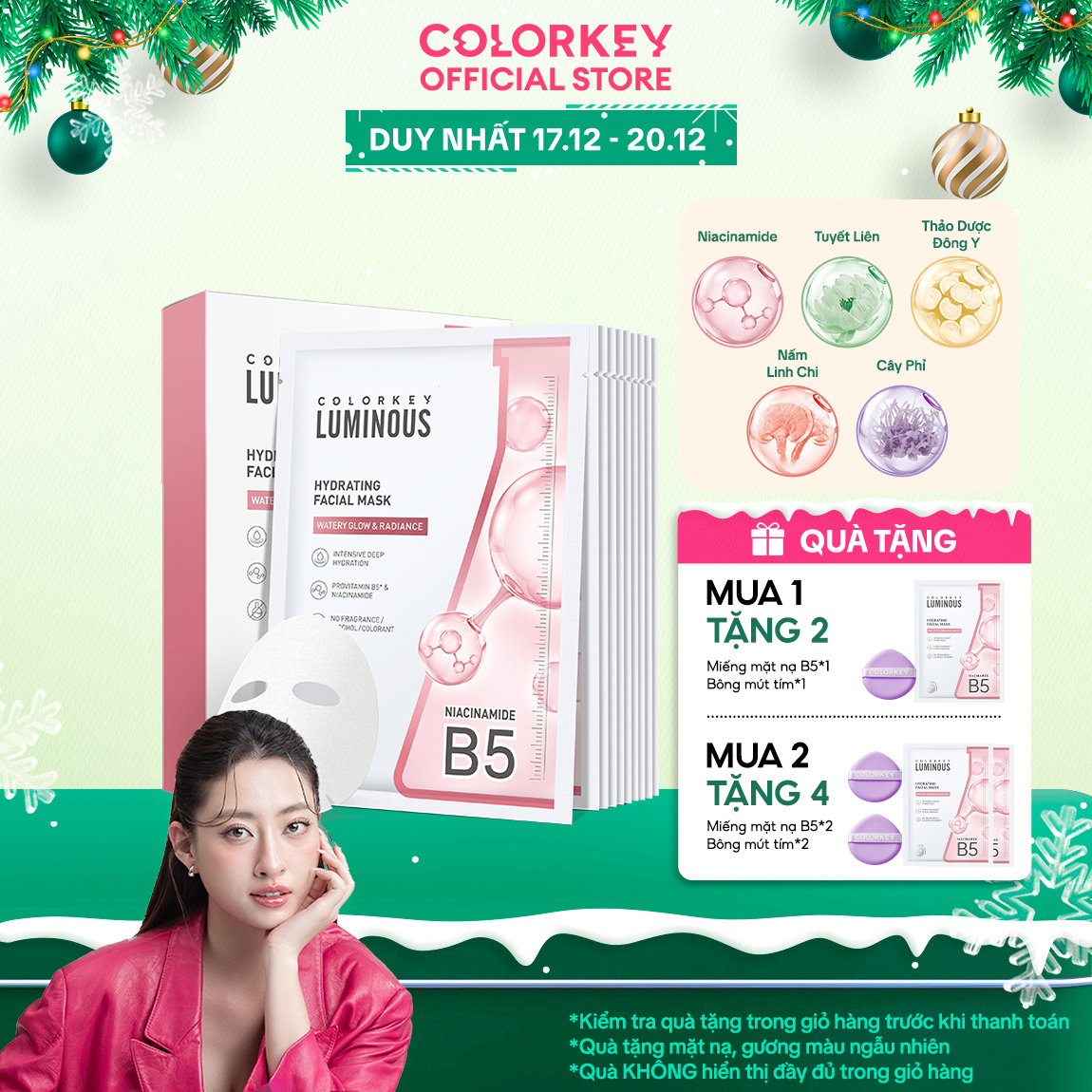 1 Hộp 10 Miếng Mặt Nạ Giấy COLORKEY LUMINOUS Vitamin B5 Giúp Cấp Ẩm, Hỗ Trợ Phục Hồi Làn Da Nhiều Dưỡng Chất 25ml/miếng