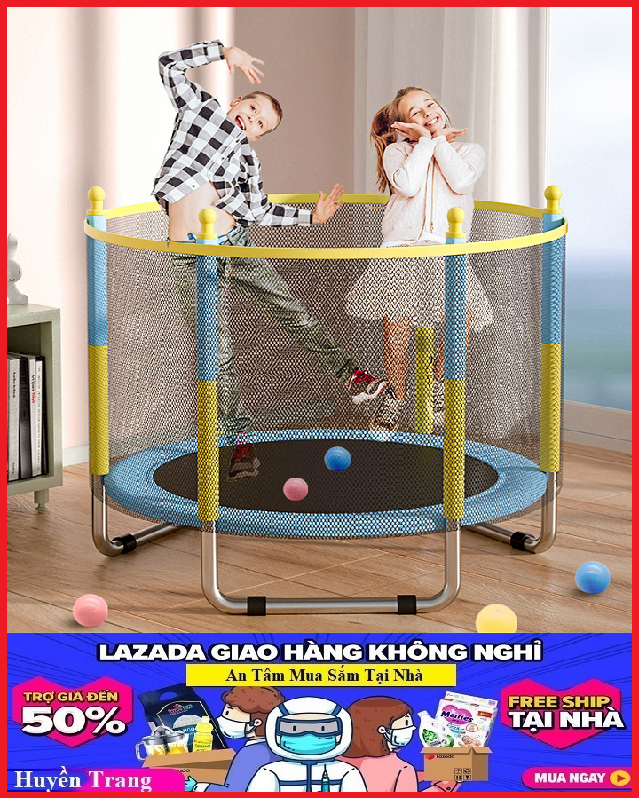 Lều nhún lò xo, kích thước 140x120cm, có lưới chắn an toàn, tích hợp chơi trong nhà ngoài trời, tải trọng 120kg, Bạt lò xo cho bé nhún nhảy - Bảo Hành 1 Năm
