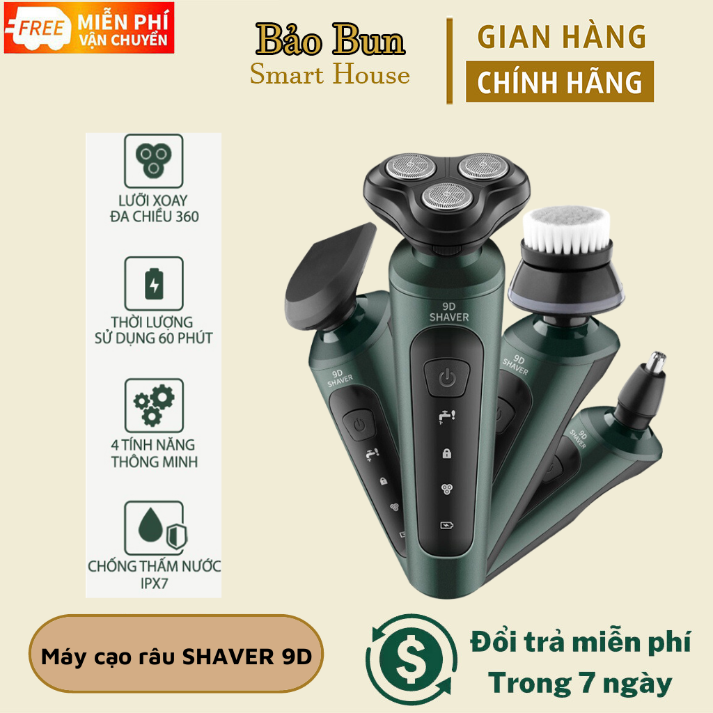 Máy cạo râu đa năng SHAVER 9D, máy cạo râu 4in 1 thông minh chống nước cao cấp