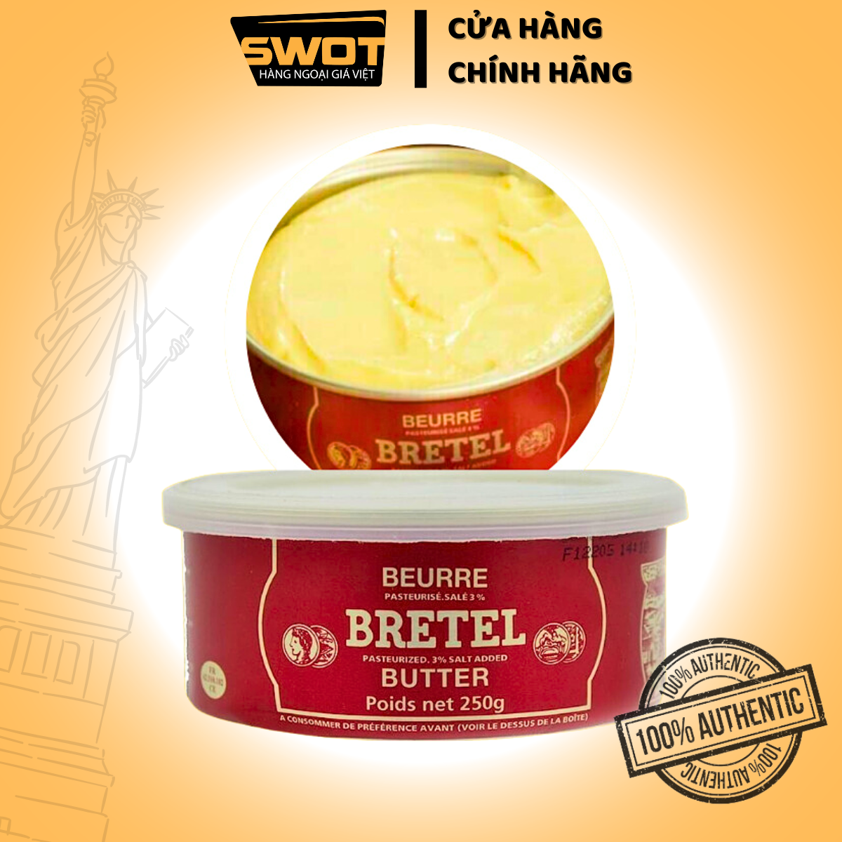 Bơ mặn Butter Beurre Bretel Pháp 250g, Bơ lạt Pháp cao cấp, hương vị đặc trưng, thơm ngon, giàu dưỡng chất và vitamin