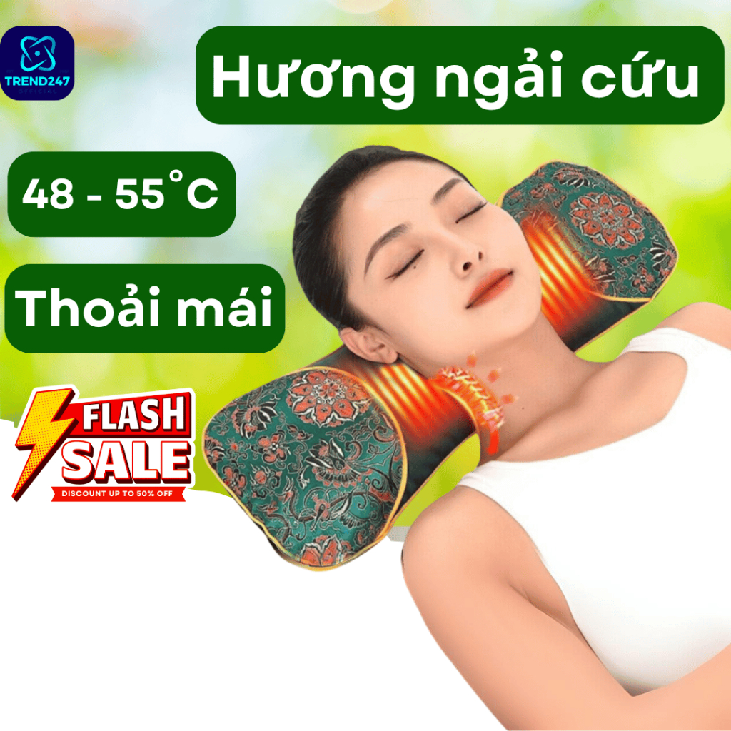 Gối Ngải Cứu Cắm Điện Làm ấm, Gối Massage Cổ Vai GáyThảo Dược Hương Thơm Thảo Mộc Tạo Cảm Giác Êm ái