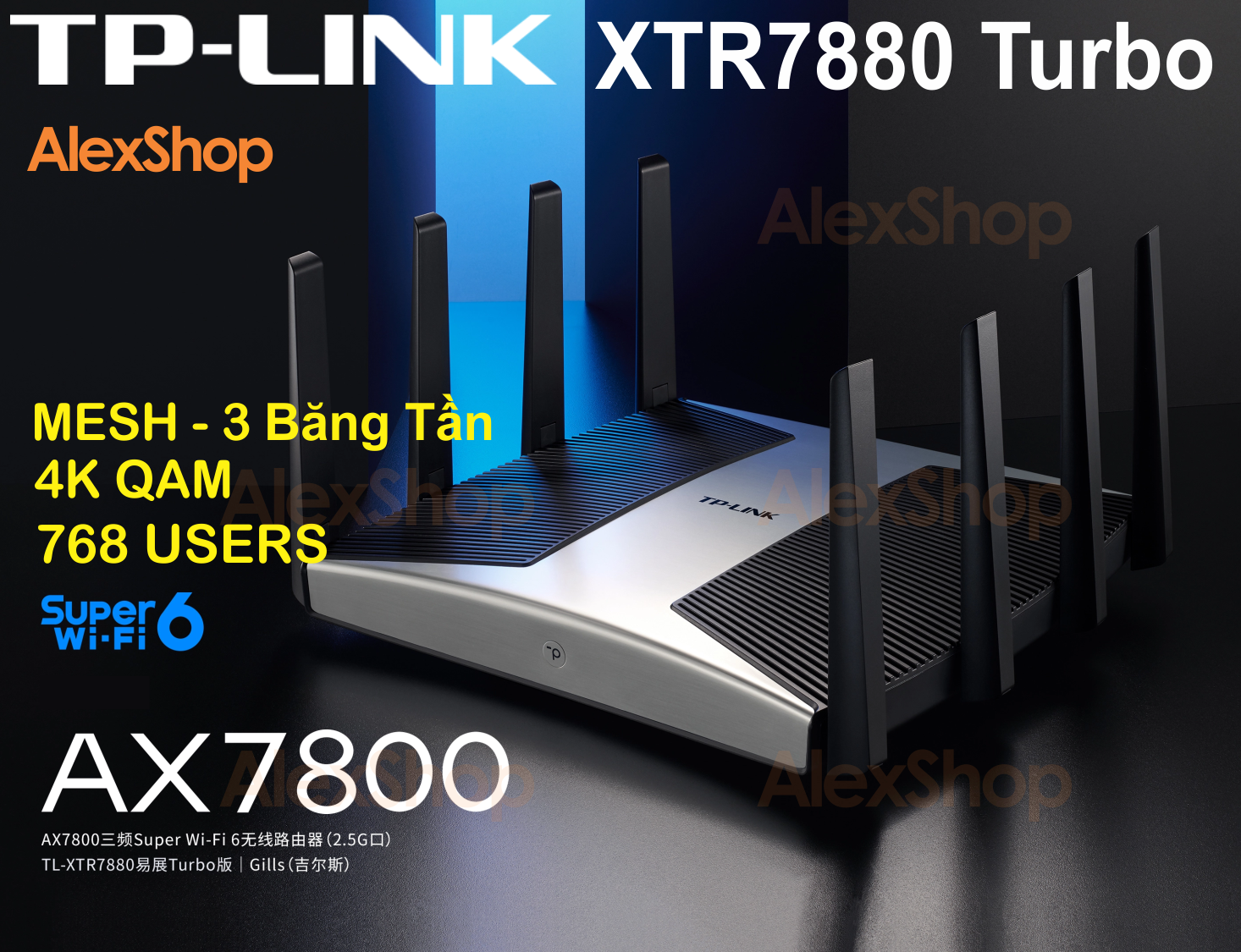🔥17.9 - 30.9🔥Phát WiFi 6E TP-Link XTR7880 Turbo AX7800 3 Băng Tần Mesh Hỗ Trợ Cổng 2.5G