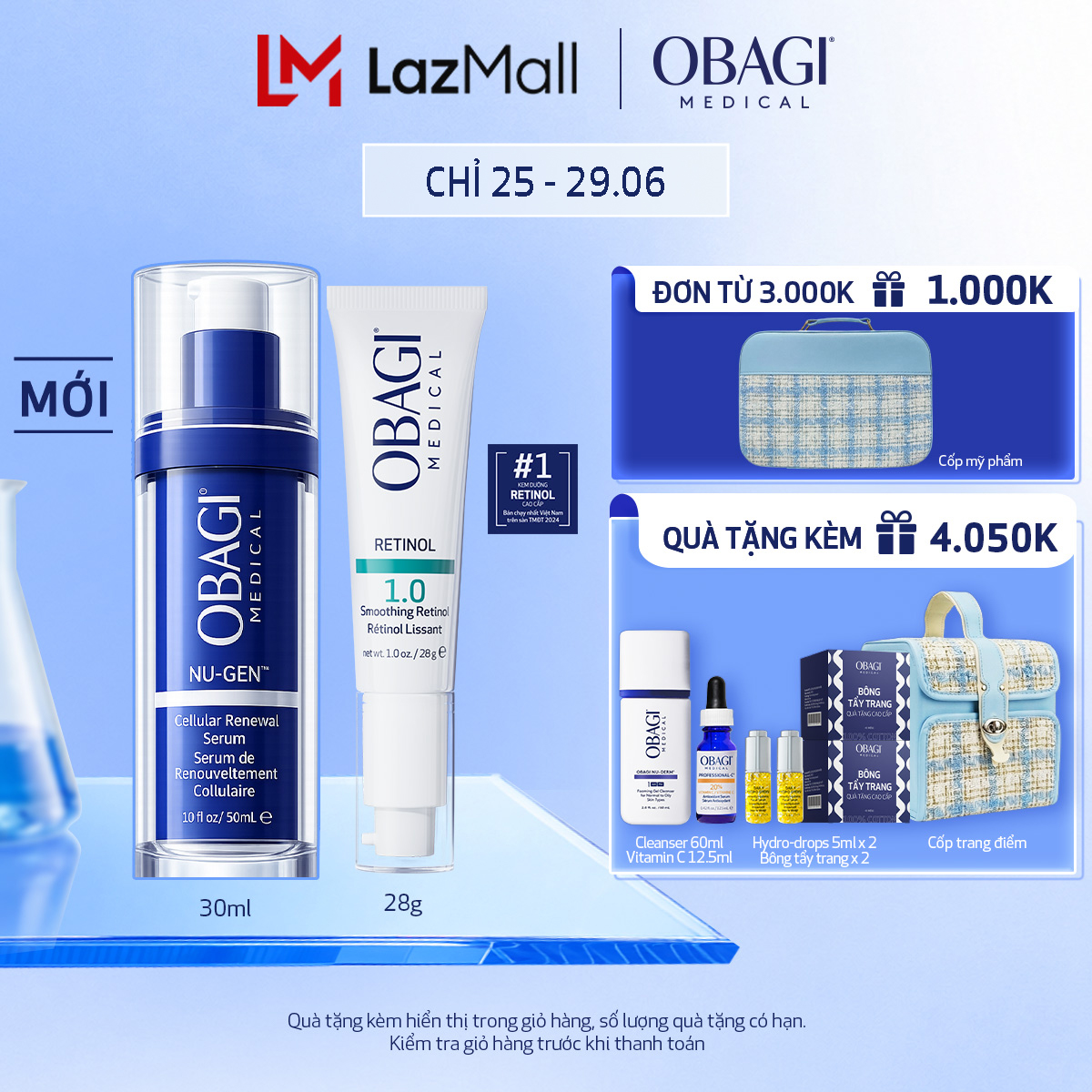 Combo Serum Trẻ Hóa Da Cấp Độ Tế Bào Obagi NU-GEN™ Cellular Renewal 30ml  Kem dưỡng ẩm, làm giảm nếp nhăn Medical Retinol 1.0