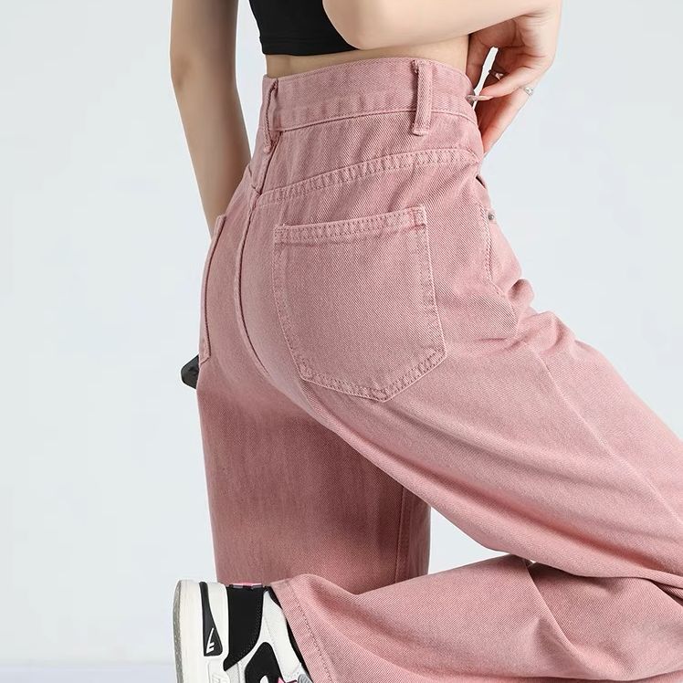 Quần ống rộng nữ màu hồng lưng cao quần bò suông cao cấp thời trang quần jean nữ đẹp giá rẻ k co giãn quần ống đứng đẹp AQUA JEANS
