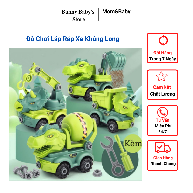 Đồ Chơi Cho Bé, Bộ Đồ Chơi Lắp Ráp Xe Khủng Long Cho Bé Từ 3 Đến 6 Tuổi - BunnyBabyStore