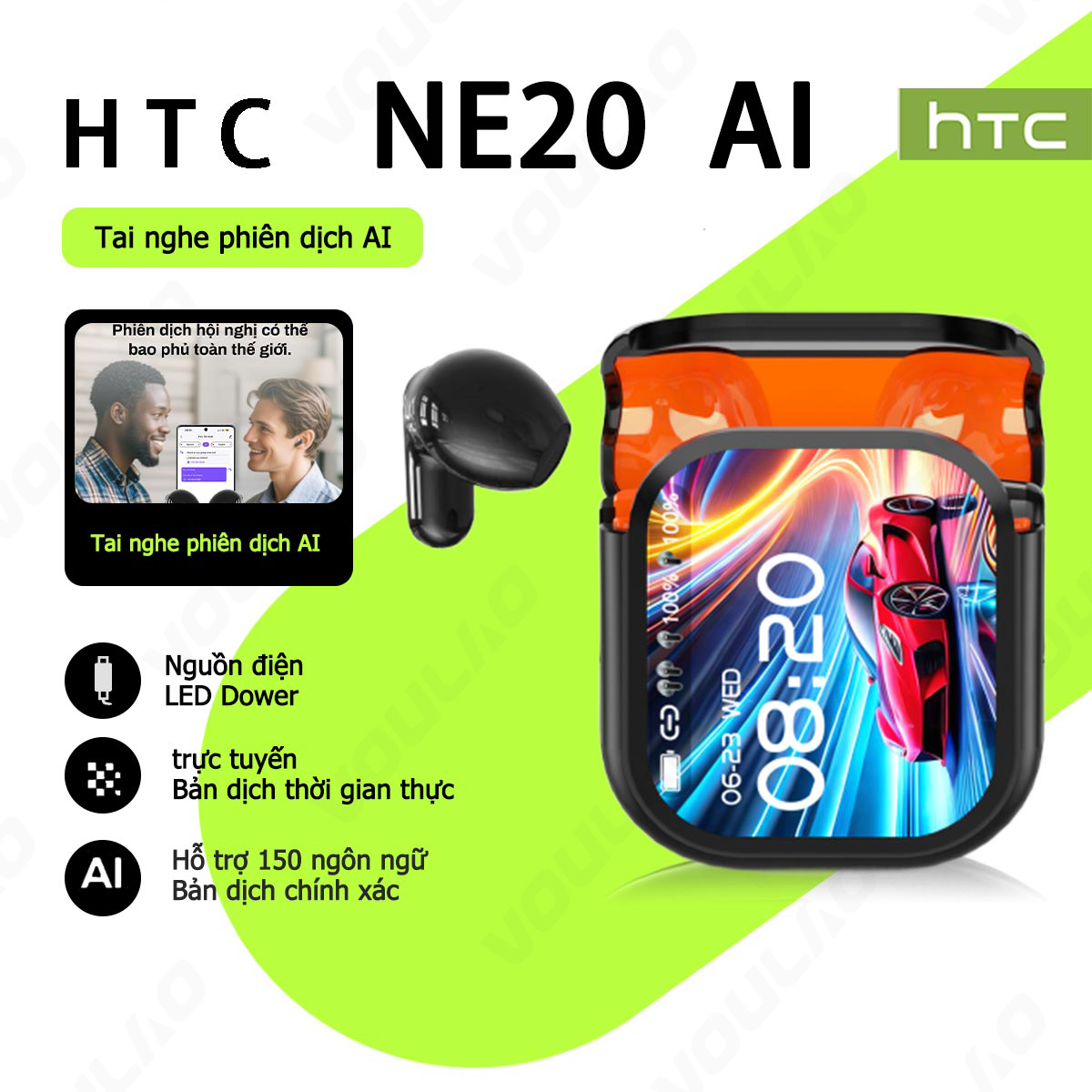 HTC NE20 AI Tai nghe thông minh Tai nghe phiên dịch có thể dịch 134 ngôn ngữ Điều khiển màn hình Tai nghe Bluetooth không dây Tai nghe thể thao chơi game Bluetooth V6.0