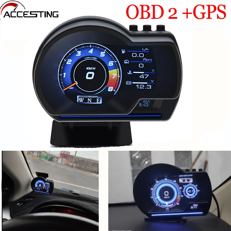 Đồng hồ đo hud xe hơi hiển thị hệ thống kép p6 obd ii + g-p-s đồng hồ kỹ thuật số obd2 đồng hồ đo tốc độ xe hơi đồng hồ rpm nhiệt độ nước & dầu đồng hồ đo thông minh obd2 đồng hồ đo tốc độ g-p-s tương thích với hầu hết các loại xe sau 2012 năm