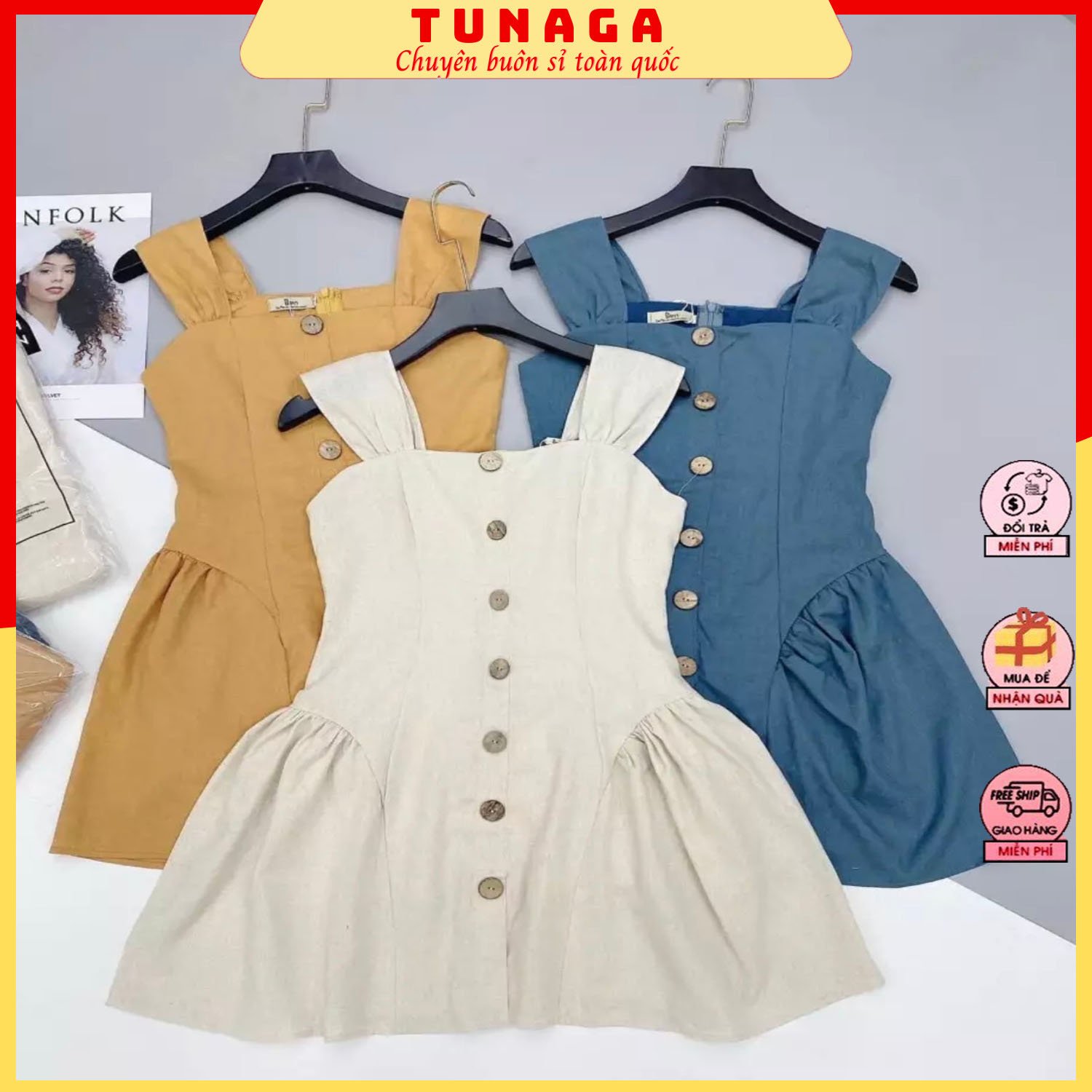 Váy nữ dáng xòe-đầm nữ hai dây to màu siêu xinh