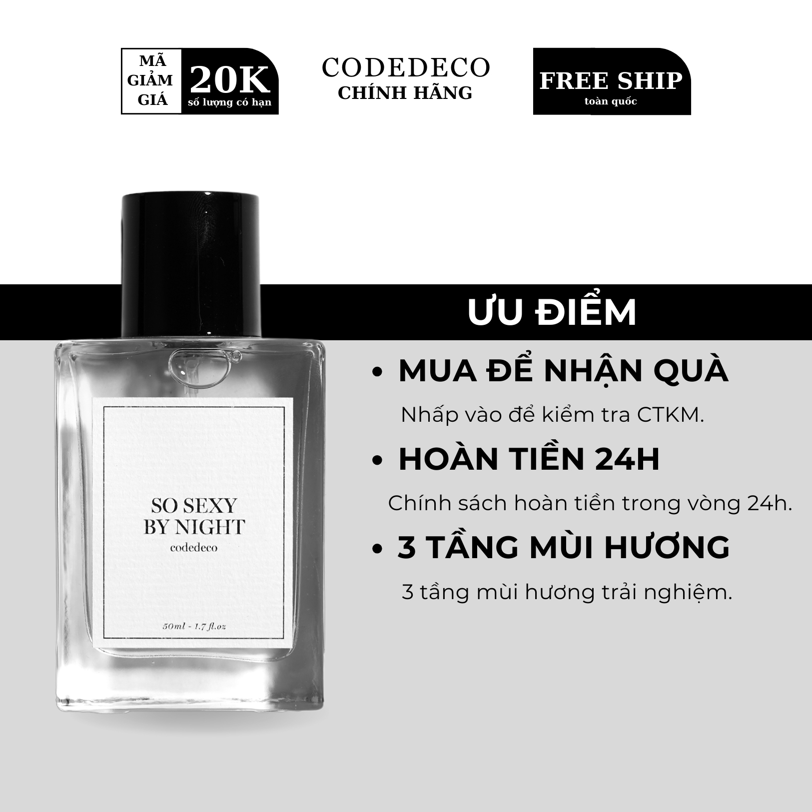Tinh dầu nước hoa codedeco so sexy by night 50ml