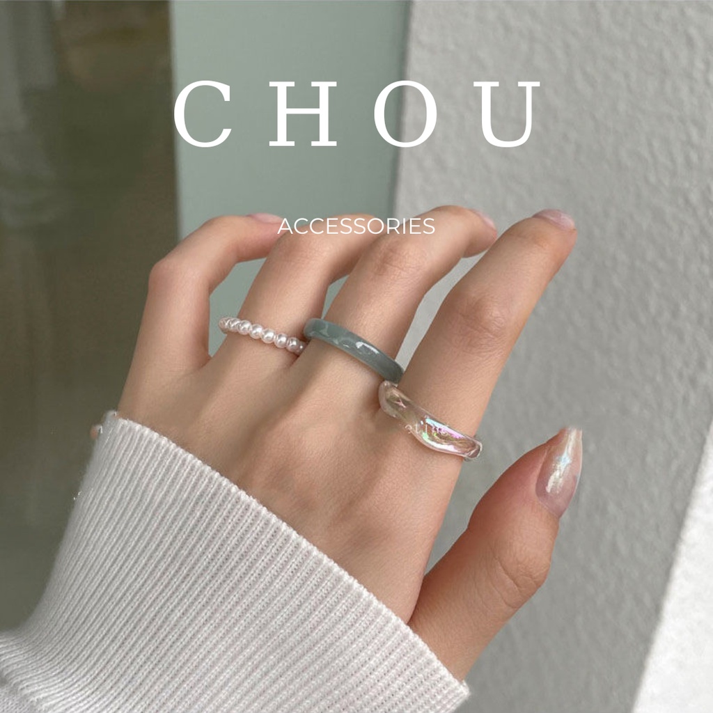 Set 3 nhẫn nhựa phối ngọc | chou accessories |