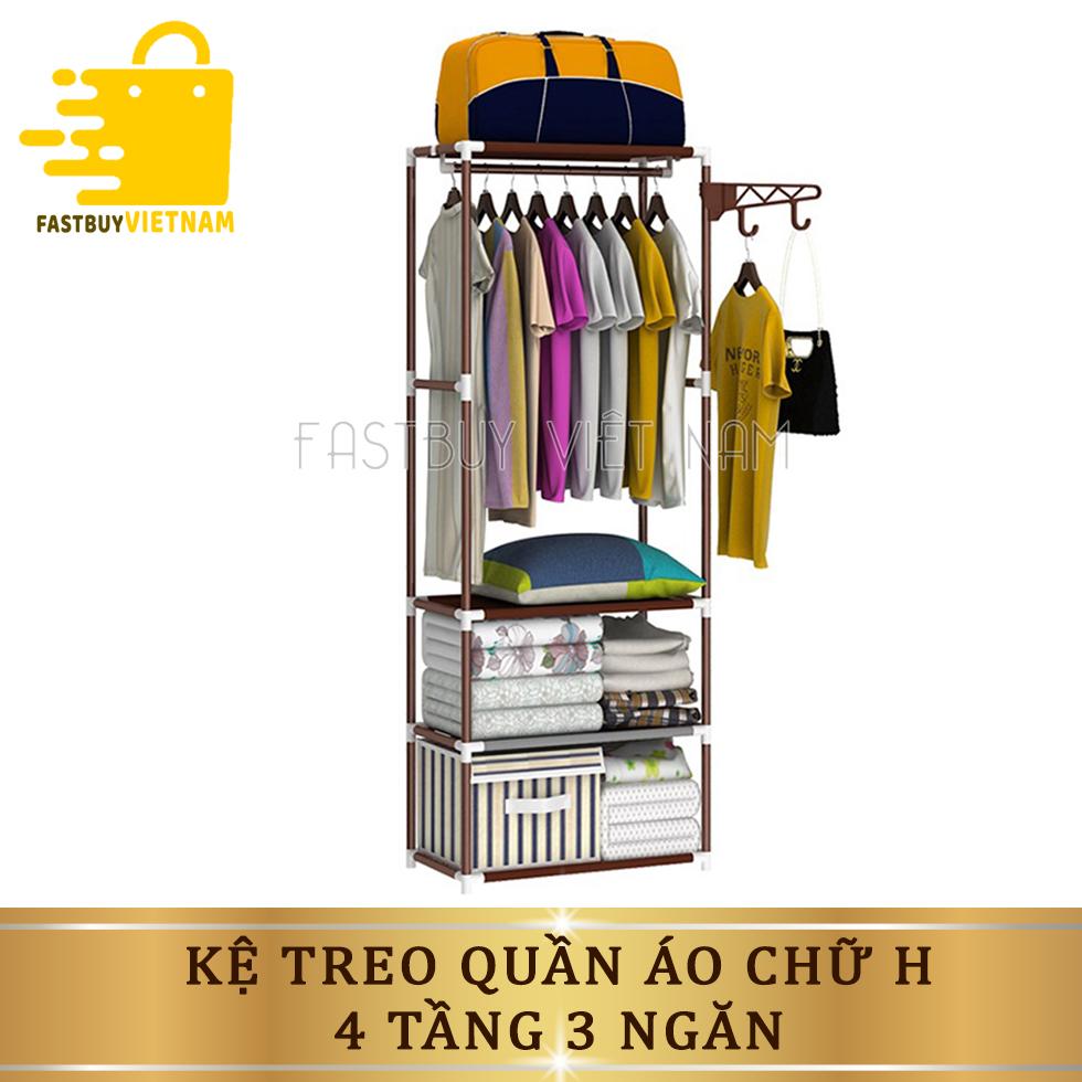 Kệ Treo Quần Áo chữ H 4 Tầng 3 Ngăn ( Hàng Loại 1) , Kệ Treo Quần Áo Đa Năng Tiện Dụng Chữ H, Giá Treo Quần Áo Khung Kim Loại