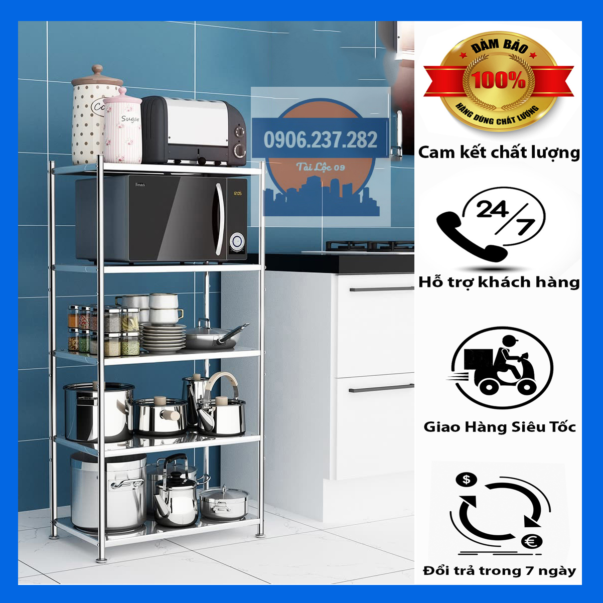 Kệ bếp inox 3 tầng, 4 tầng đa năng để xoong nồi, lò nướng, lò vi sóng, kệ để đồ nhà bếp, kệ để lò vi sóng cao cấp