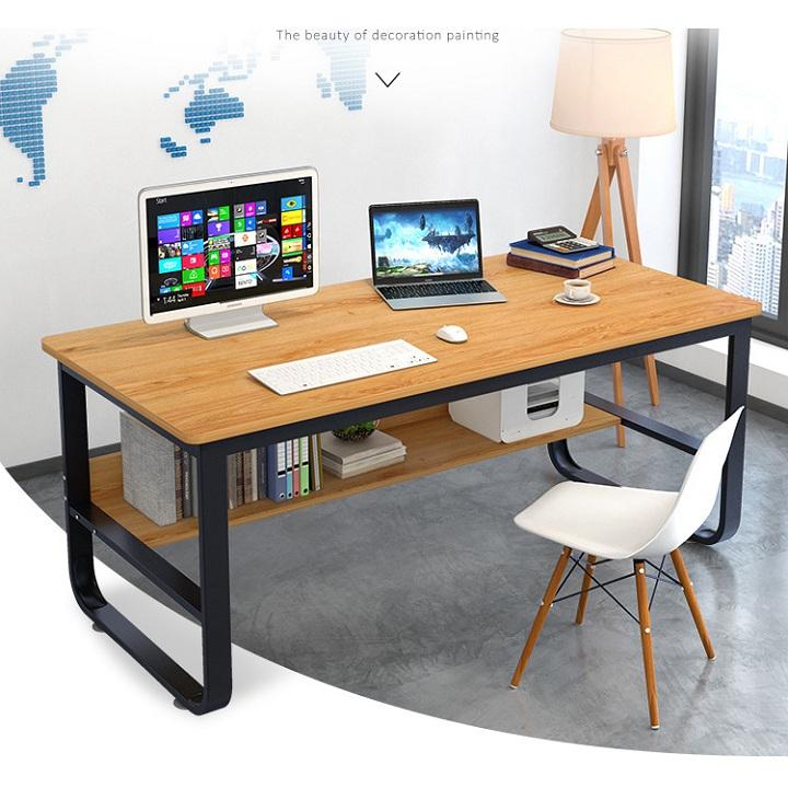 Bàn làm việc - Bàn gỗ đẹp - Bàn học sinh cao cấp - Bàn làm việc 2 tầng chân U dày 120x60x73cm RE0548