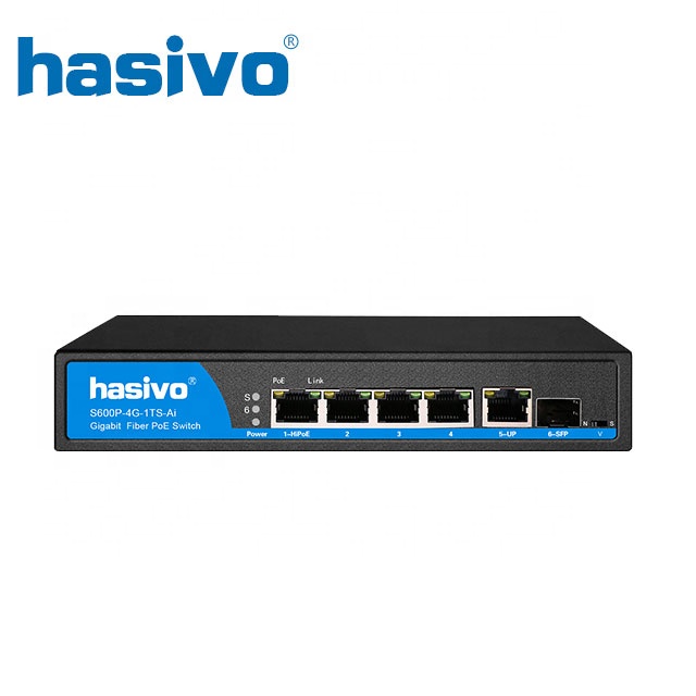 Switch PoE 4 port Gigabit HASIVO S600P-4G-1TS, 4 cổng RJ45 10/100/1000Mbps PoE IEEE 802.3af/at 30W/p