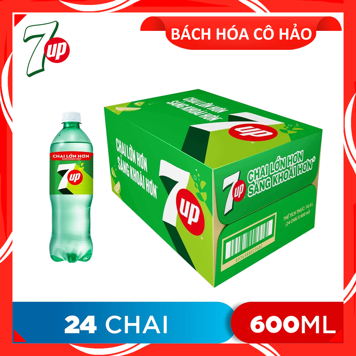 THÙNG 24 CHAI NƯỚC GIẢI KHÁT HƯƠNG CHANH 7UP 600ML