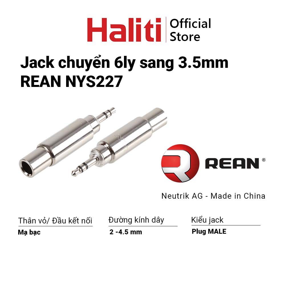 Jack chuyển đổi 3.5 sang 6 ly kim loại, thương hiêu Rean- Neutrik, mã NYS227, hàng chính hãng