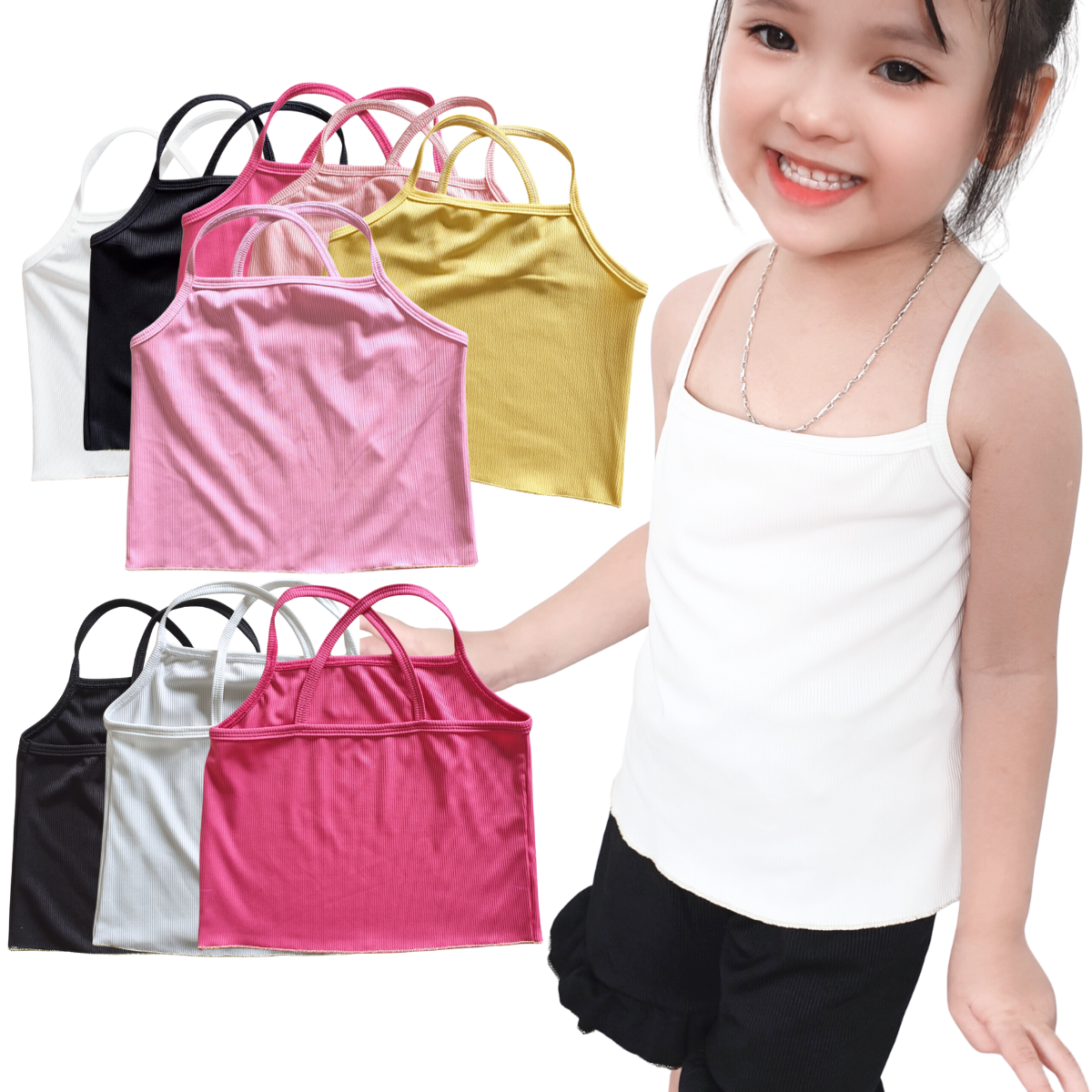Áo 2 dây cho bé gái croptop kiểu áo dây chéo vải thun tăm chất lượng cao. Áo bé gái Ola_official