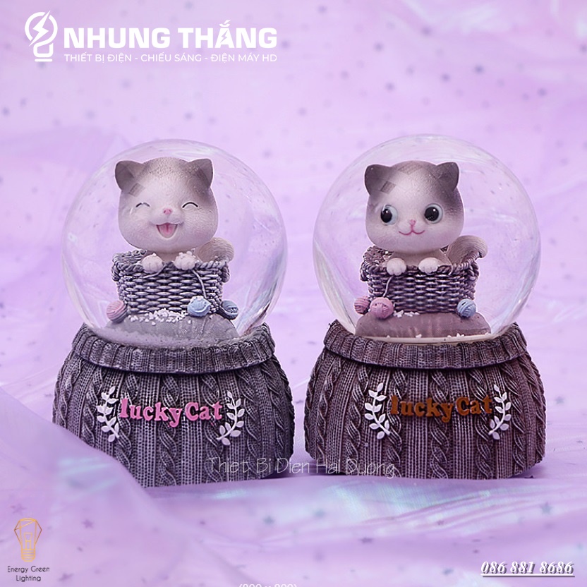 Quả cầu tuyết phát nhạc hình Chú Mèo Dễ Thương ( Tặng Pin )