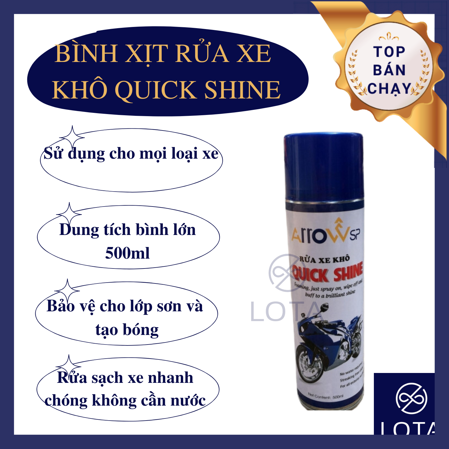 Bình xịt rửa xe khô arrowsp quick shine chai xịt chất rửa xe khô không cần nước lota shop