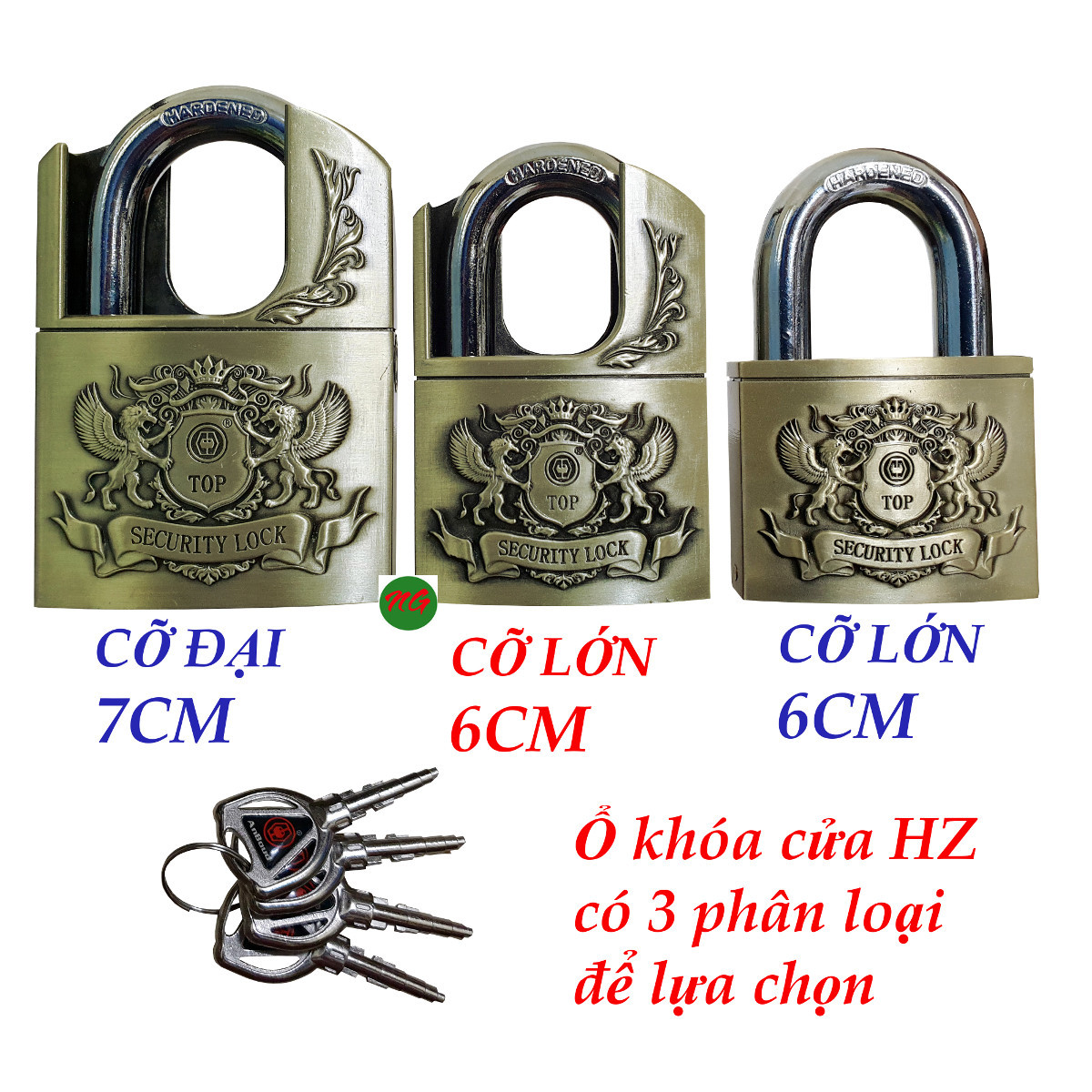 Khóa cửa chống cắt Hongzhen 4 chìa khóa kiểu dính chìa - cỡ đại 7CM cỡ lớn 6CM - có 3 phân loại