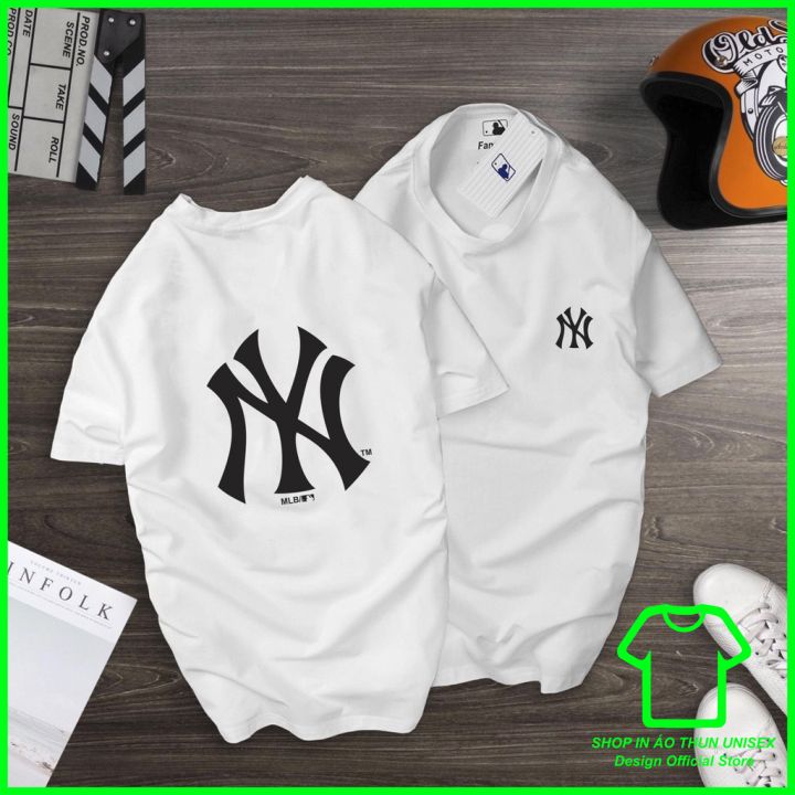 Áo thun nam nữ ny cổ tròn chất cotton, áo phông nam nữ mlb tay ngắn form rộng mẫu 1