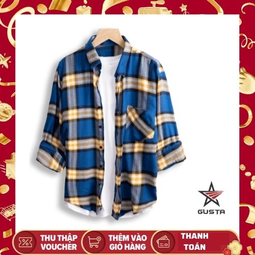 Áo so mi nam tay dài sọc caro, áo sơ mi nam hàn quốc flannel unisex thời trang cao cấp - smgs02 - gusta