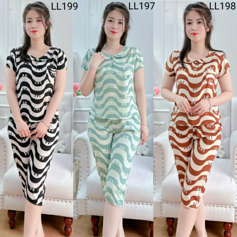 Đồ bộ nữ mặc nhà, bộ quần áo lửng lụa hàn mềm mát