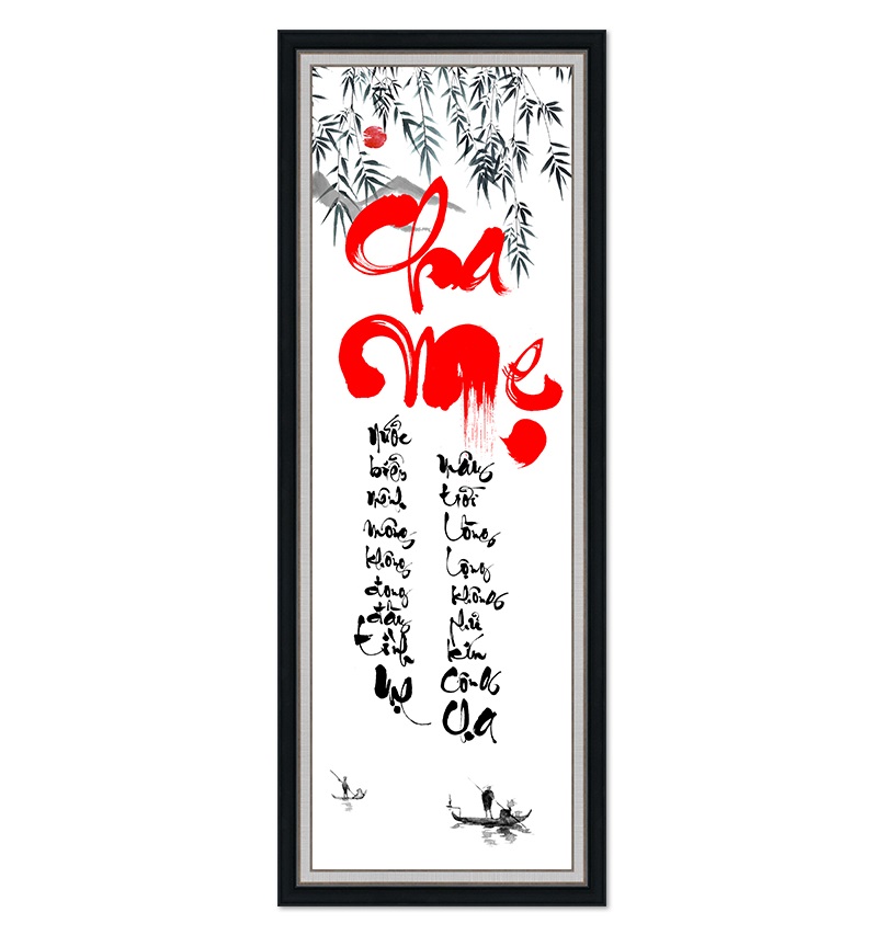 Tranh dán tường khổ dọc VTC thư pháp Cha Mẹ UD0417K Kim sa