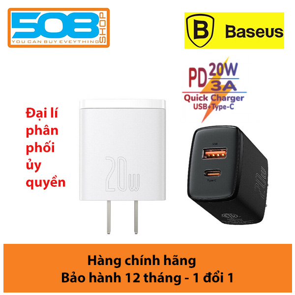 Củ sạc nhanh Baseus 20W 2 cổng, Cốc sạc nhanh đa năng Baseus Compact Quick Charger 20W