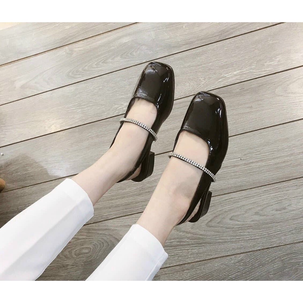 Dép sục nữ da bóng mũi vuông có quai hậu gót 3cm phong cách trẻ trung size 35-39