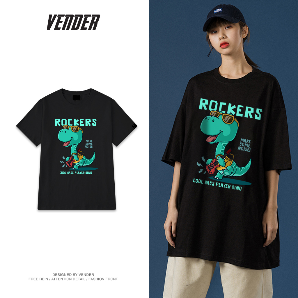 Áo thun oversize hình Khủng long - Áo T-shirt tay lửng chất liệu cotton co giãn thấm hút mồ hôi - Vender