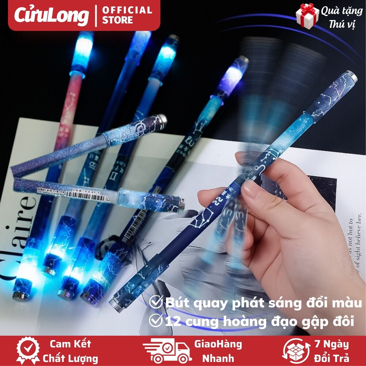 Bút Quay Phát Sáng Nam Châm Gập Đôi Đèn Led Đổi Màu, 12 Sao Cung Hoàng Đạo, mod bút quay tay nghệ thuật làm quà tặng con yêu