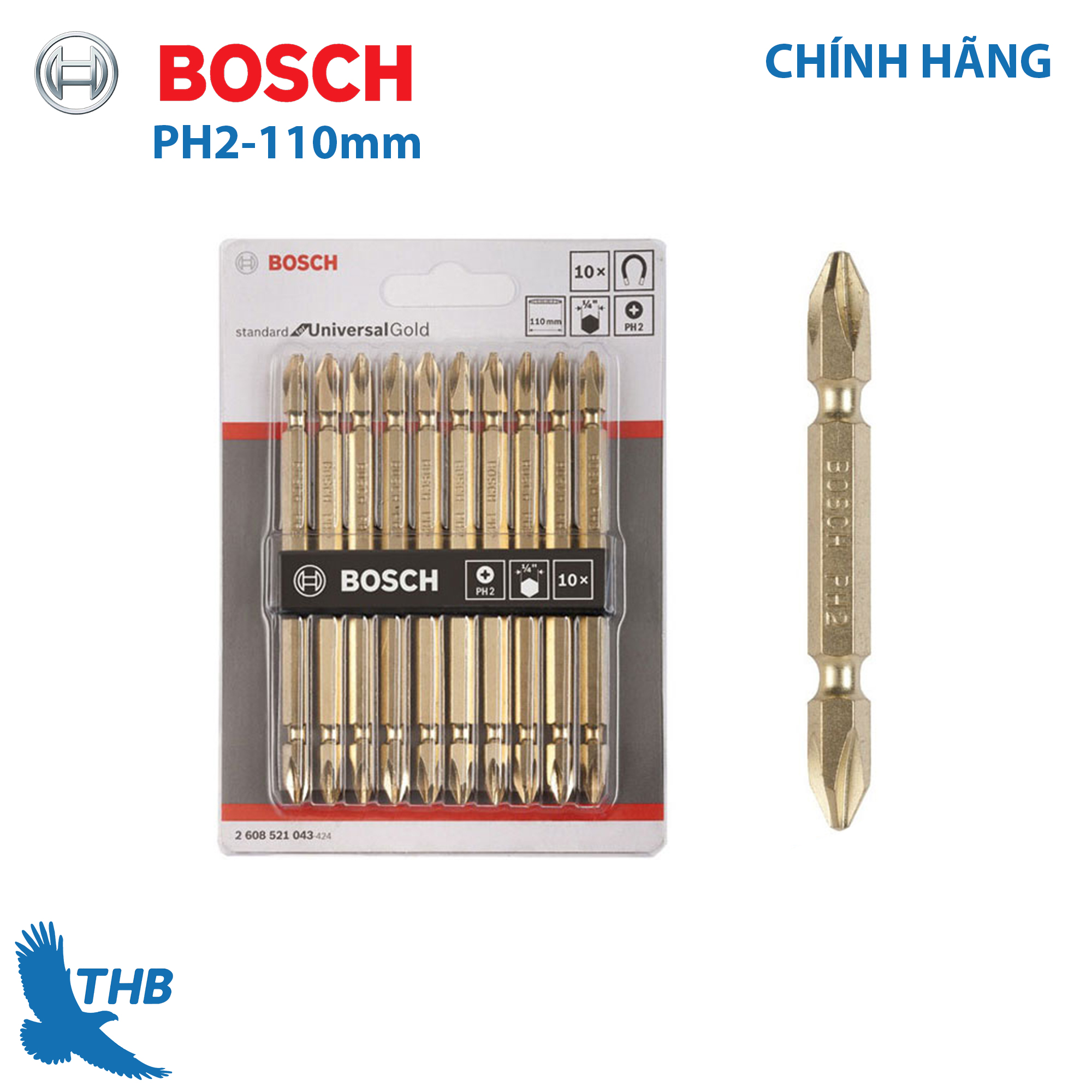 Đầu vặn vít Đầu bắt vít dài Bosch PH2-110mm 2608521043