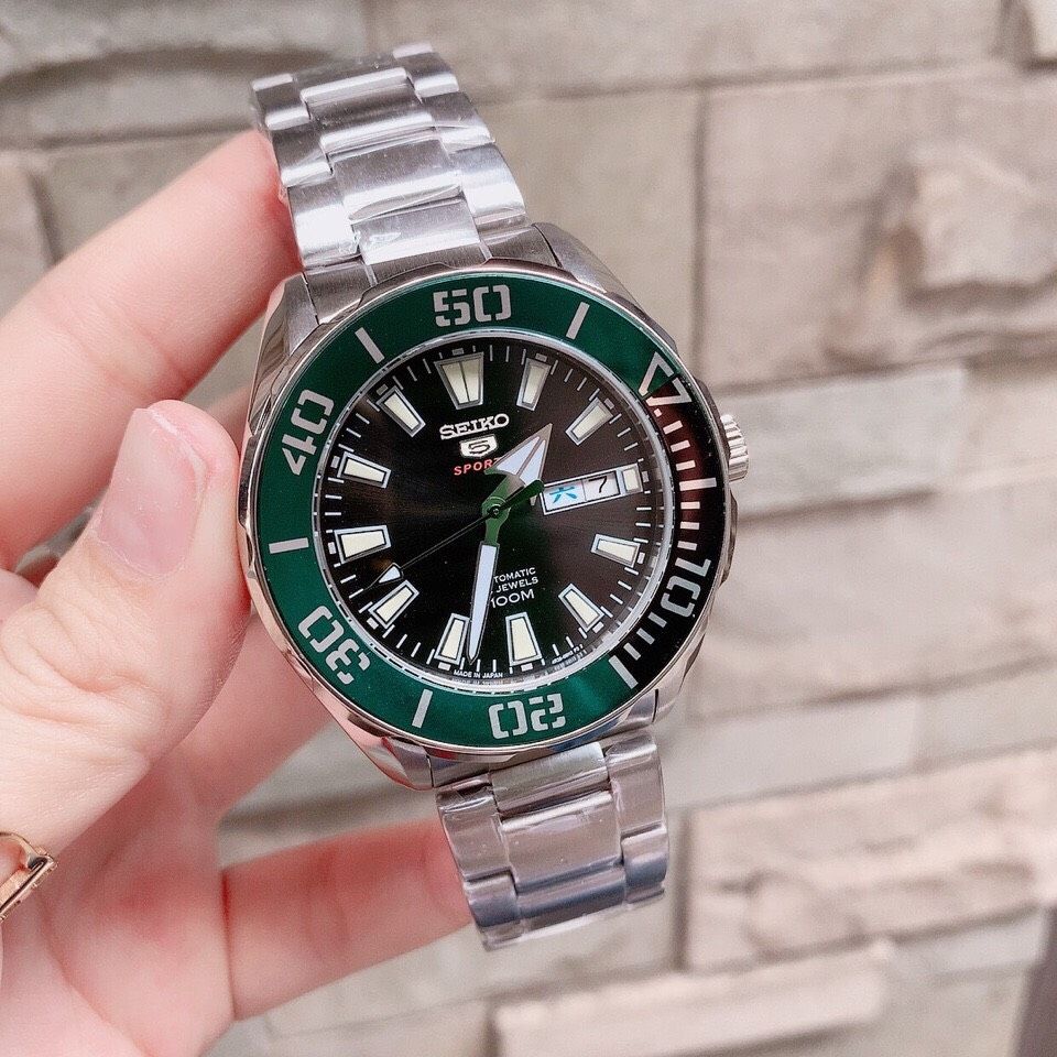 Đồng hồ nam dây kim loại SEKO size 43mm máy cơ mặt tròn vỏ thép không gỉ chống nước Fullbox