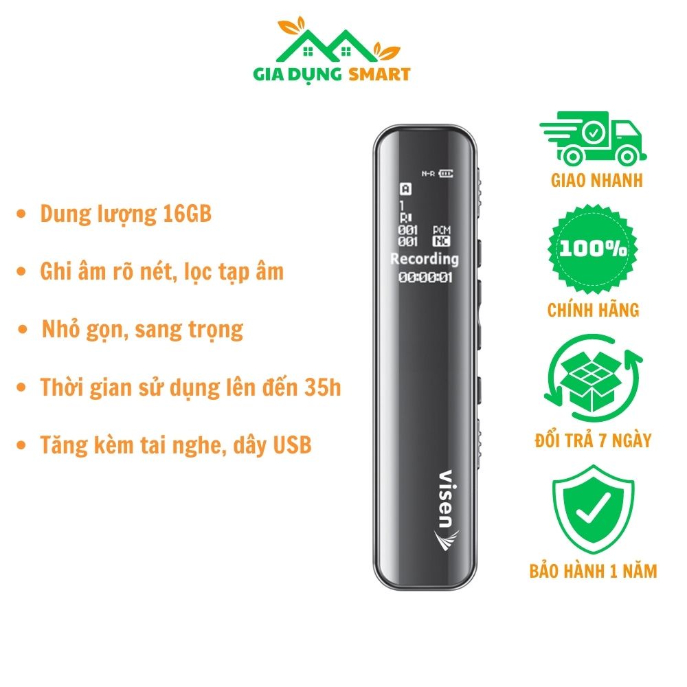 Máy ghi âm siêu nhỏ VISEN ICVX668 dung lượng 8GB và16GB khung thép mặt kính thời trang. Lọc âm tốt giúp thu âm giọng nói rõ ràng.Máy ghi âm chuyên nghiệp máy ghi âm mini giấu kín .Giá tốt.Bảo hành 12th