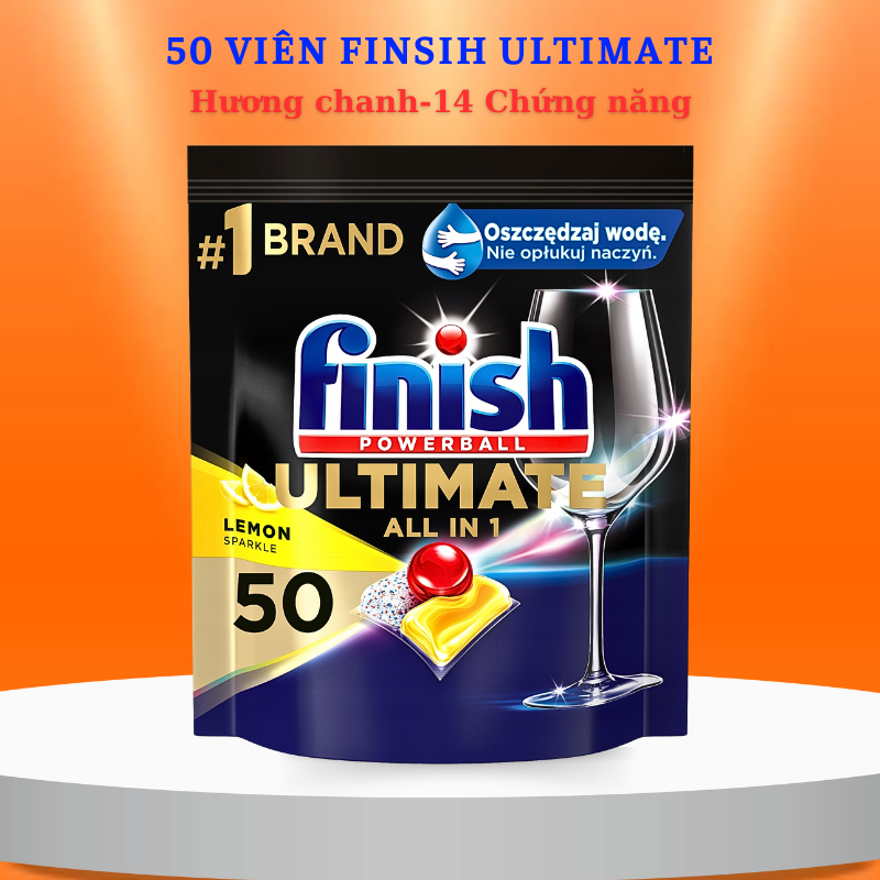 Viên rửa bát Finish Quantum Ultimate hương chanh 50 viên cao cấp 14 in 1 nhập khẩu Châu Âu