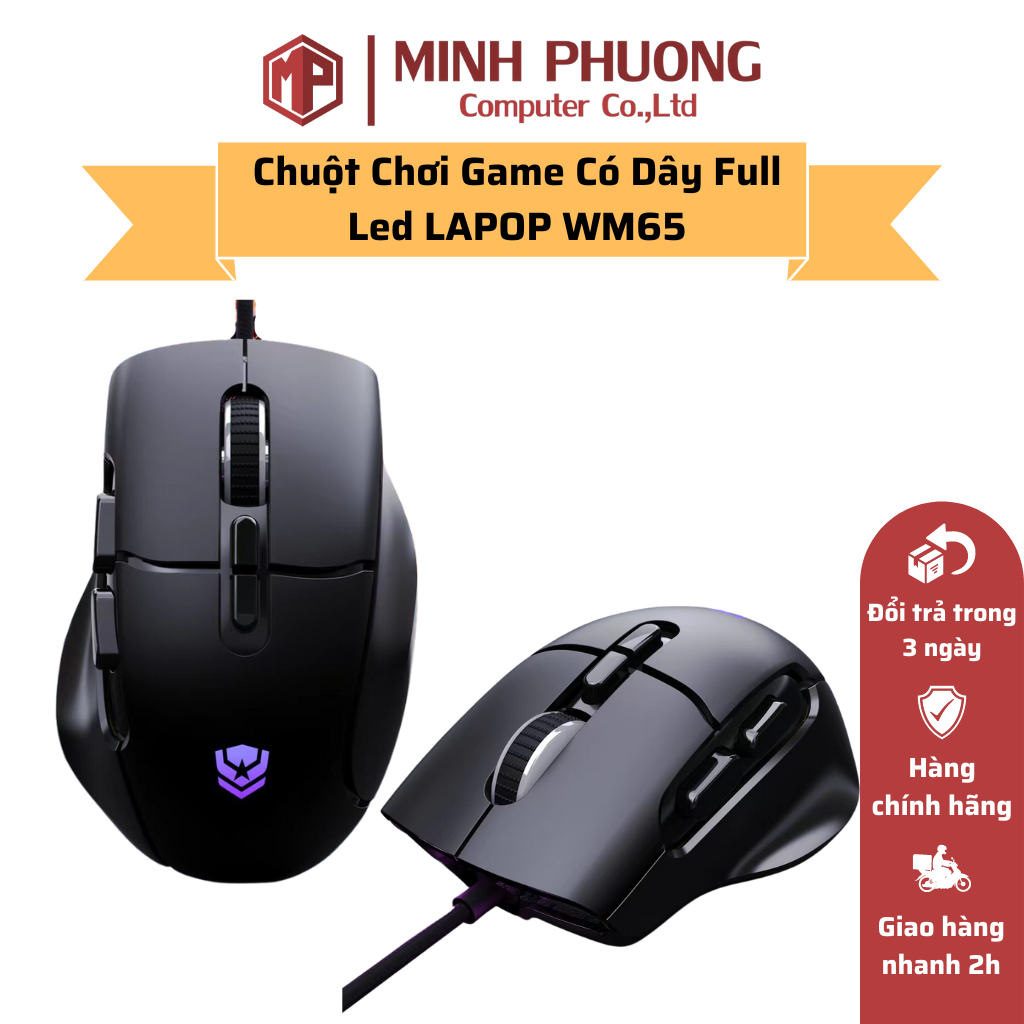 Chuột chơi game có dây full led lapop wm65 - hàng chính hãng