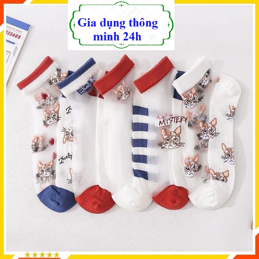 Tất lưới nữ cổ ngắn - combo 10 đôi - tất lưới nữ hình mèo - tất nữ cổ ngắn - tất hàn quốc