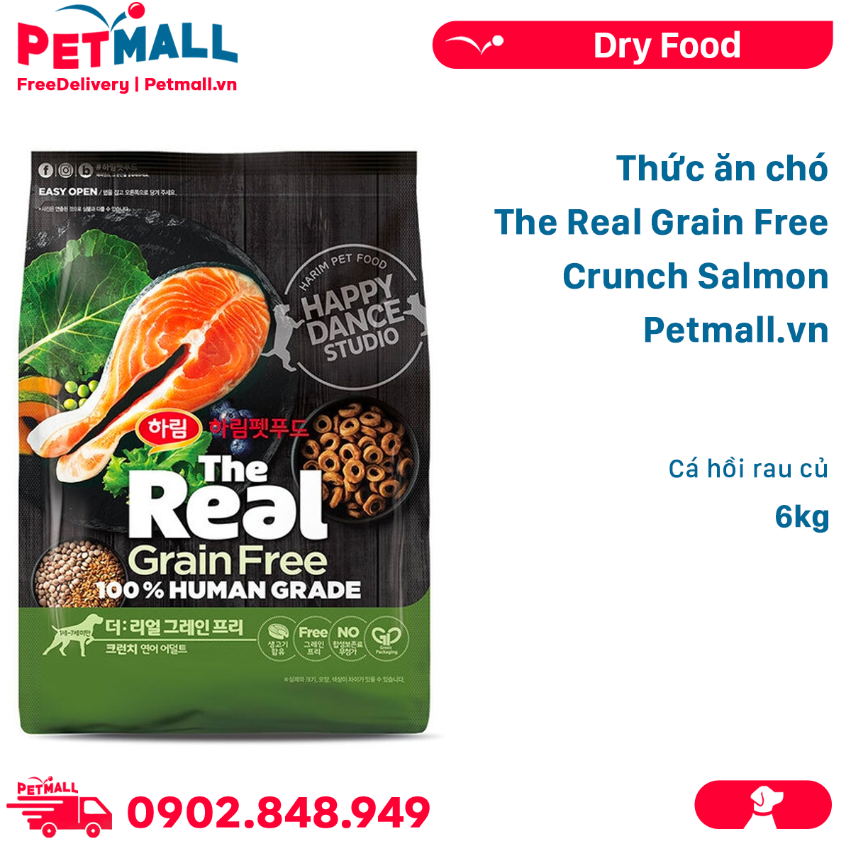 Thức ăn chó The Real Grain Free Crunch Salmon 6kg - Cá hồi rau củ Petmall